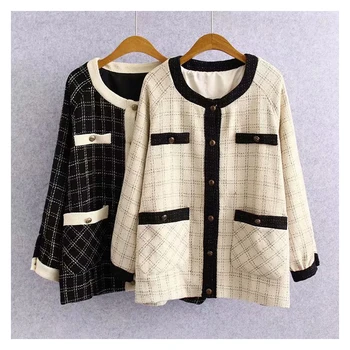 

Ladies Winter Autumn Woolen Jacket Coat 2020 fashion new Womens Vintage Casaco Femme Warm Tweed Jacket Elegant plaid Overcoat