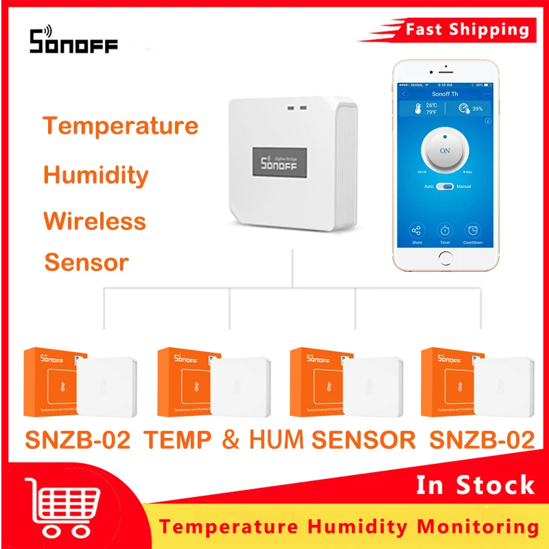 SONOFF-sensor de humedad y temperatura zigbee ewelink, termómetro inalámbrico inteligente para el hogar, higrómetro, monitor de aplicación con zbbridge, SNZB-02