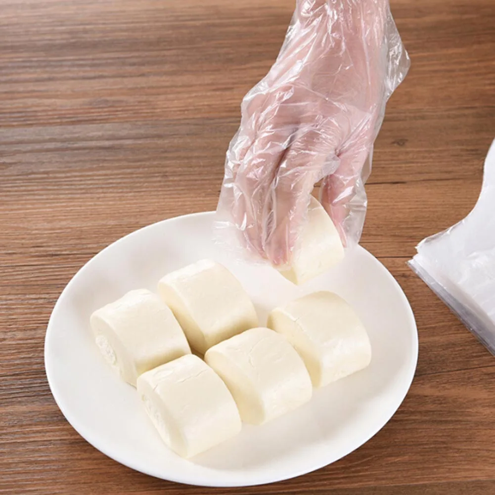 100 шт Одноразовые водонепроницаемые эластичные полиэтиленовые кулинарные экологически чистые кейтеринговые перчатки для очистки пищи латексные перчатки