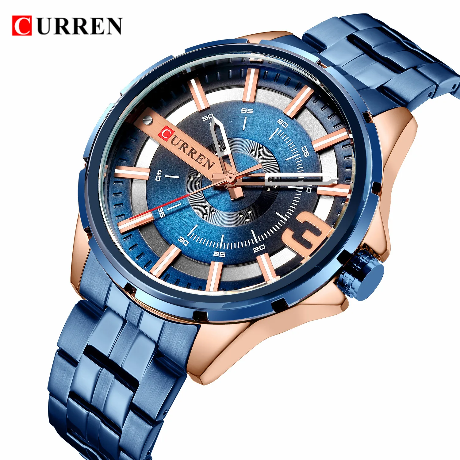 CURREN Бизнес синие мужские часы спортивные Роскошные Кварцевые аналоговые Мужские