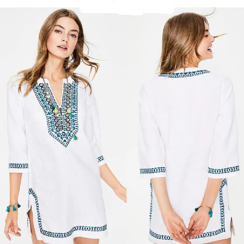 Embroidery Vintage Beach Cover up Saida de Praia Swimsuit Women Bikini cover up Tunics for Beach Pareo Sarong Beachwear Embroidery Vintage Beach Cover up Saida de Praia Swimsuit Women Bikini cover up Tunics for Beach Pareo Sarong Beachwear