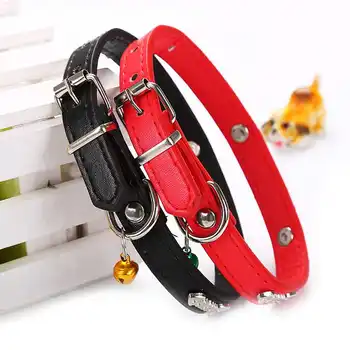 

Bells Pet Cat Dog PU leather Collar Puppy Adjustable Traction Collar with Fish Patterns