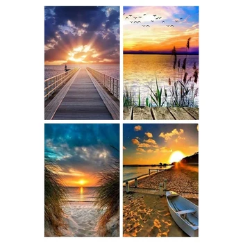 

4 Pack Full DIY 5D Diamond Painting Kit Landscape Cross Stitch Mosaic Rhinestones Pictures Home Decor