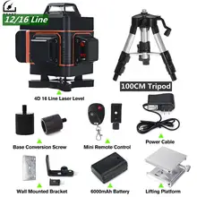 Nivel láser de línea 4D 16/12, luz verde, autonivelante automático inalámbrico, nivel láser 360, Cruz Vertical Horizontal, Control remoto y trípode