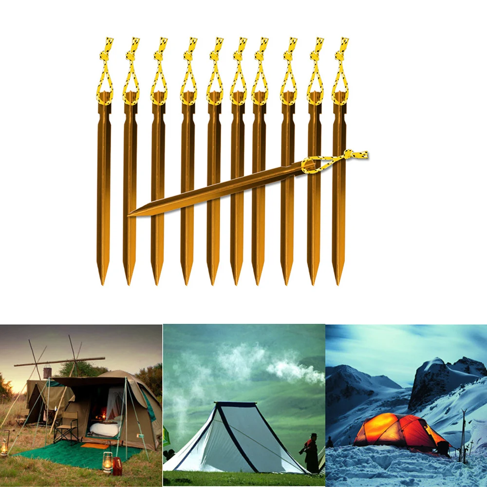 

12Pcs Tent Pegs 18cm Y shape Alloy Nail Peg Tent Stake With Rope Outdoor Camping Hiking Accessory Lightweight Portable Tent Tool