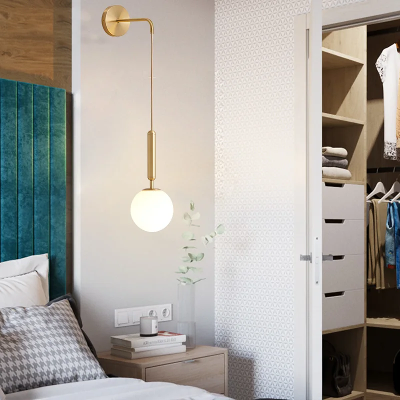 Modern Wall Lamp Simple Living Room Bedroom Lighting Study Bedside Light Aisle Creative Nordic Personality Glass | Лампы и освещение