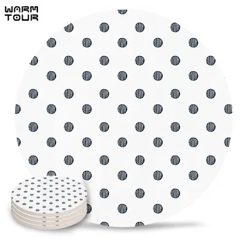 

4/6/8 PCS Black And White Wave Points Placemat Ceramic Drink Coasters Table Decoration Kitchen Accessories Absorbent Moisture