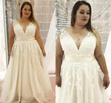 

Plus Size Wedding Dress Custom Made V-Neck Sleeveless A-Line Bridal Gowns Lace Appliques Gorgeous For Large Size Brides Tank