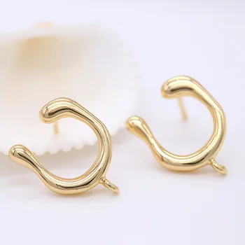 

6PCS 13x15MM Hole 1.5MM 24k Gold Color Brass U Shaped Stud Earrings DIY High Quality Jewelry Findings Accessories