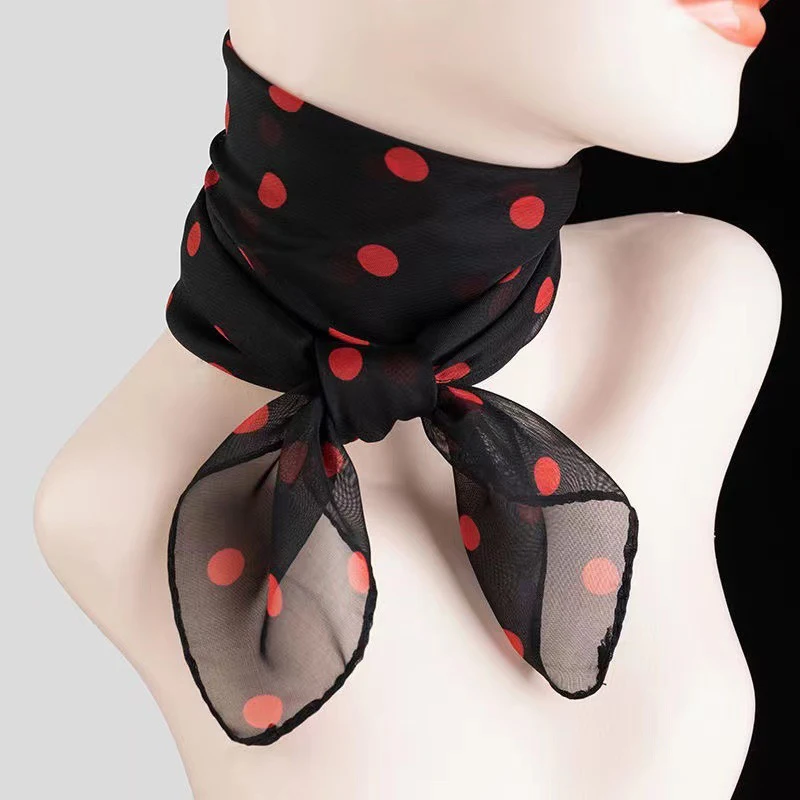Fashion Chiffon Polka Dot Scarf For Woman Female Retro Temperament Polka Dot Square Scarf Multicolor Polka Dot Neckerchief 4