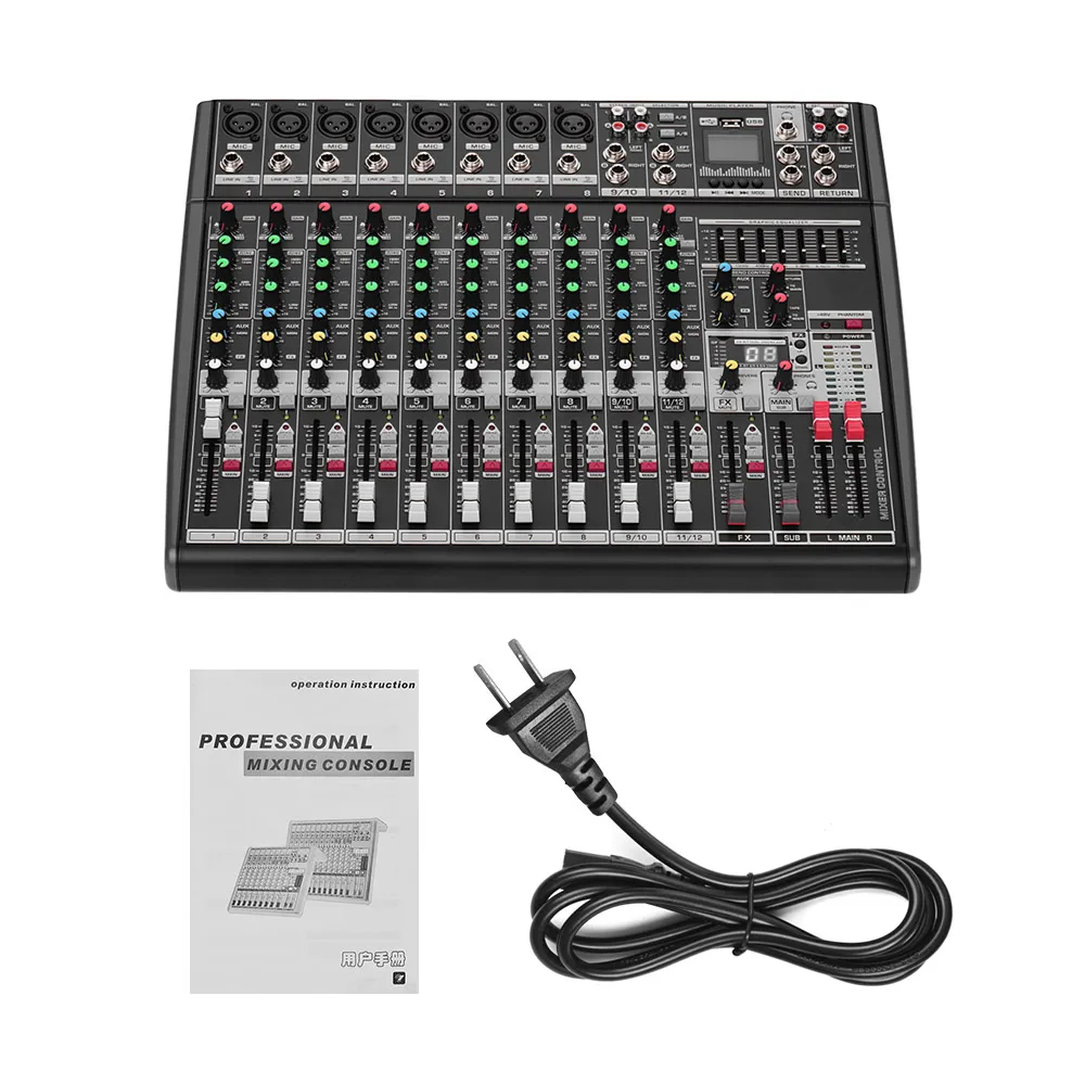 US Plug Профессиональный 12-канальный DJ микшерная консоль цифровой аудио Миксер с 48В Мощность BT получения микшерный пульт - Цвет: US Plug