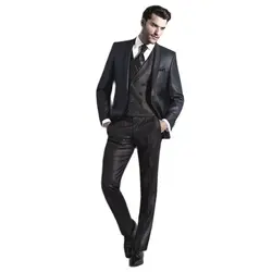Latest Shawl Collar Men's Satin Suits Hot Selling Custom Made Two Buttons Navy Blue Trendy Casual Wear Blazer 3 Pieces Skinny