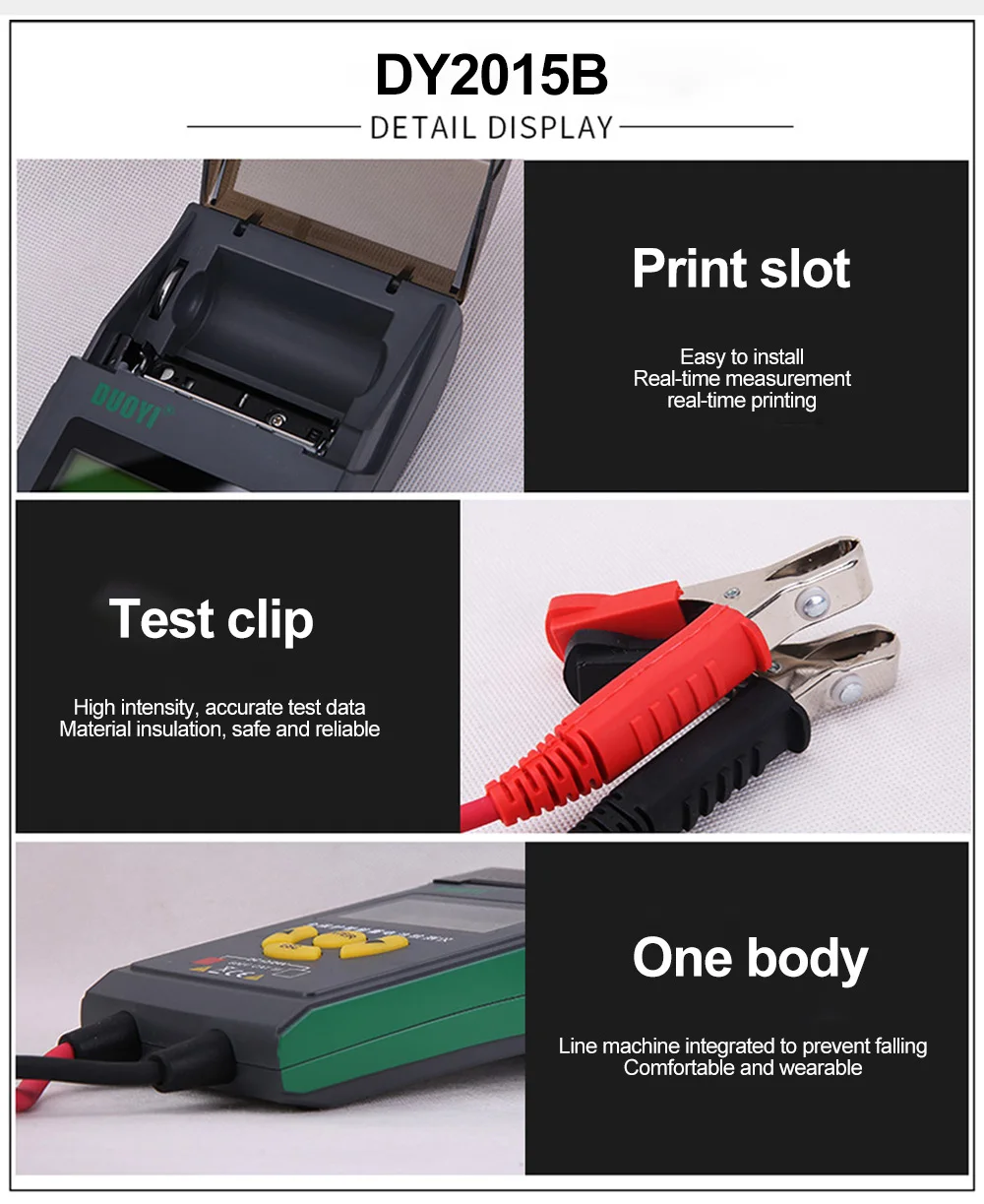 DUOYI DY2015B Automotive Battery Tester Car Power Electronic Load Battery Analyzner with Printer 12V Car Measure Tester