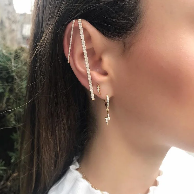 Серьги подвески Brinco С Фианитами ААА Простые Модные Украшенные молнией комплект