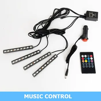 

Car RGB LED Music Voice Sound Control Car Interior Decorative Atmosphere Auto RGB Pathway Floor Light Strip Remote Control 12V
