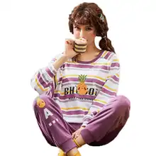 Элегантный женский весенне-осенний Пижамный костюм из 2 предметов из хлопка одежда для сна с длинными рукавами для девочек