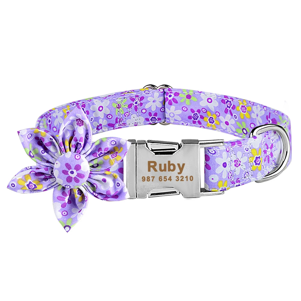 light up dog collar Personalized Dog Collar Nylon With Flower and Metal Buckle Small Medium Large Puppy Engraved Name Collars Pet Cat Dog Supplies 3/8 wide dog collars	