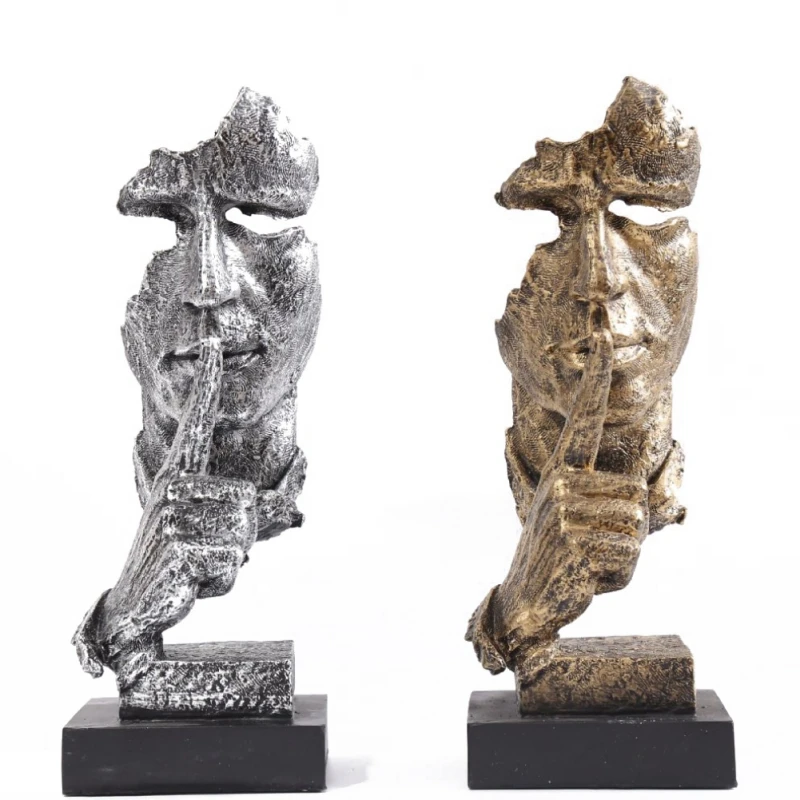 

Resin Silence Mask Statue Abstract No Say No See No Hear Mask For Office Vintage Home Decoration Accessories For Living Room