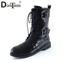 DORATASIA Brand New Big Size 34-44 Belt Buckle Cross Tied Ladies Chunky Heels Shoes Woman Casual Office Ankle Boots Women
