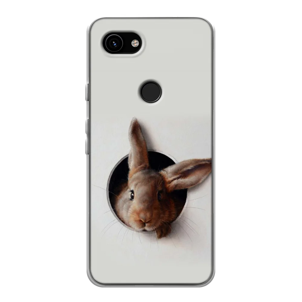 Silicone Case For Google Pixel 3A Curious Rabbit Thin Soft Half-wrapped bright print Phone accessories Mobile and smartphones protection clip case |