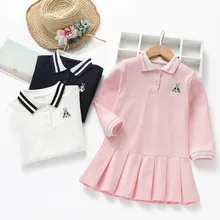 Новое весенне-осеннее платье для маленьких девочек детская одежда Детские теннисные платья с длинными рукавами и отворотами Детский костюм для дня рождения