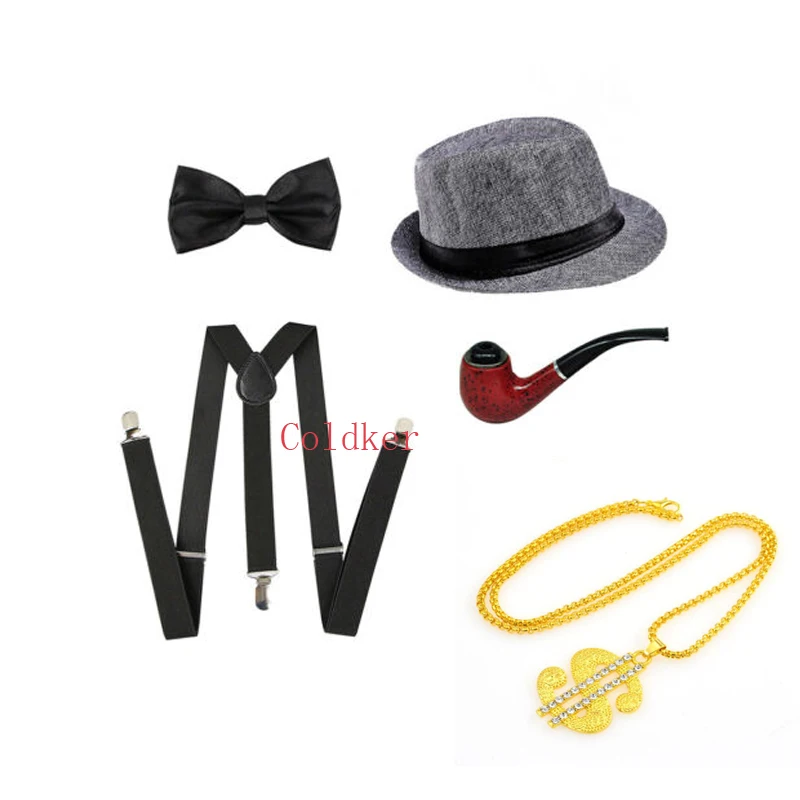 20s вечерние костюмы для косплея 1920s мужские Гэтсби Гангстерские аксессуары набор Панама шляпа подтяжки галстук-бабочка ожерелье