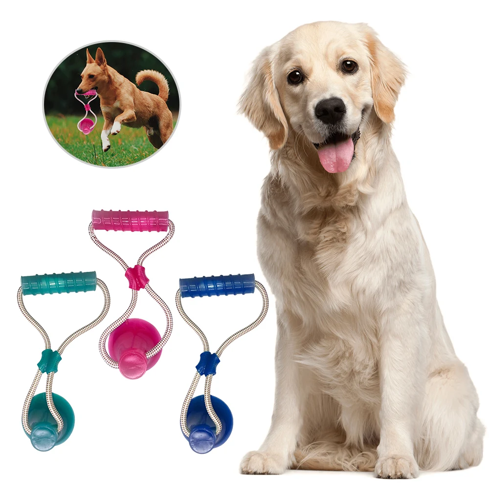 junejour Dog Pet Molar Bite Rope Ball Toy Clean Teeth Durable Tug With Sucker Red/Blue/Green