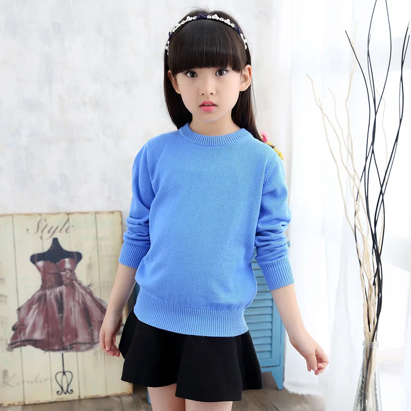 Г. Весенние свитера с длинными рукавами для мальчиков трикотажные пуловеры для девочек с рисунком, однотонные топы, хлопковая верхняя одежда для детей от 4 до 15 лет - Цвет: Girls Blue