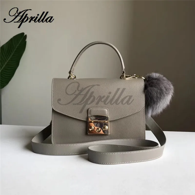 Серый Aprilla дизайнерские брендовые сумки 23 см с верхней ручкой, сумки из натуральной кожи, женская сумка на плечо с цепочкой, сумки через плечо 205 - Цвет: Серый