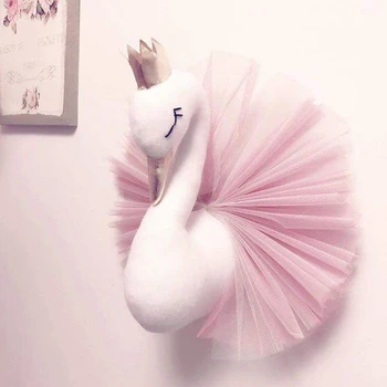 

Gold crown swan wall hanging decoration flamingo ballet tulle doll swan plush toy animal head wall decoration baby room gift