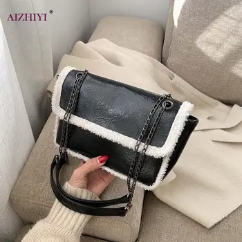 

Casual Splicing PU Plush Messenger Bag Women Big Capacity Commuter Handbag Totes Fashion Exquisite Shopping Bag