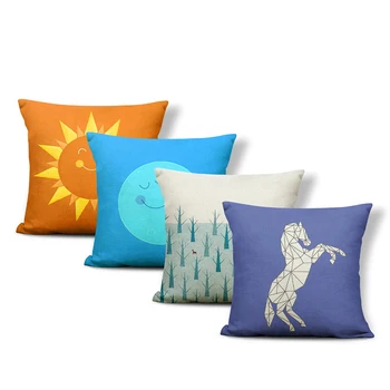 

Interesting Geometry Pillowcase Fold Line Horse Sun Bee Cartoon Throw Pillow Bedroom Linen Linen Small Decoration Cushion Cover
