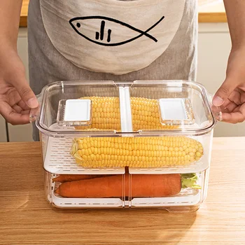 

1PCS Refrigerator Organizer Storage Box Refrigerator Fruit Vegetable Drain Storage Containers With Lid Home Fridge Organizer