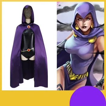 

Anime DC Raven Cosplay Justice League Costume Hero Costume Suit Carnival Adult Purple Cloak Jumpsuit Cloak Halloween Outfit