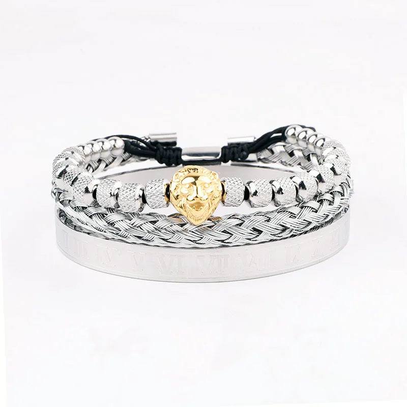 High Quality Luxury Bracelet Set Stainless Steel Roman Bangle Lion Charm Men Jewelry Handmade Braided Macrame Bracelets Men Gift - Image 6