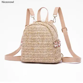 

Nicesnowl New Women's Straw Backpack Casual Travel Daypack Summer Beach School Shoulder Bag