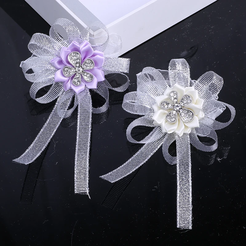European Style Groom Best Man Suit Lapel Pin Ribbon Rhinestone Men's Corsage Wedding Business Party Costume Props XH056 | Дом и сад