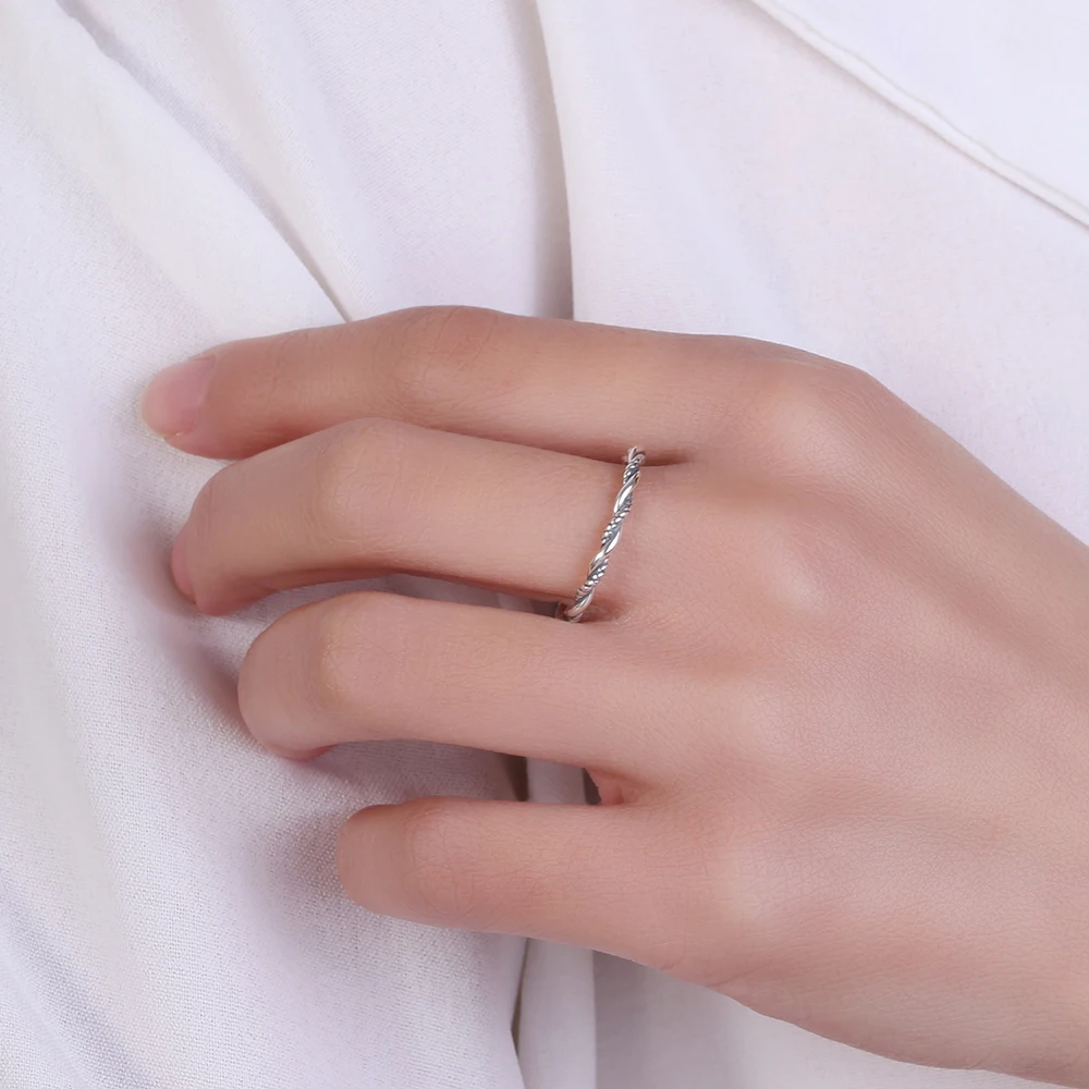 925 Sterling Silver Oxidized Rings Double Twisted Rope Ring Fine Jewelry Gift for Women Fashion Personality Rings