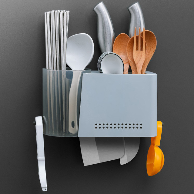 Chopstick Cage Spoon Storage Box  Kitchen Organizer Hooks Knife Holder Drain Rack Storage Basket Shelves