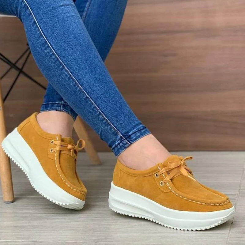 Solid Color Thick Women's Sports Shoes, Breathable and Non Slip Thick Soled Women's Shoes with Lace, New, 2021, Extra Large 43