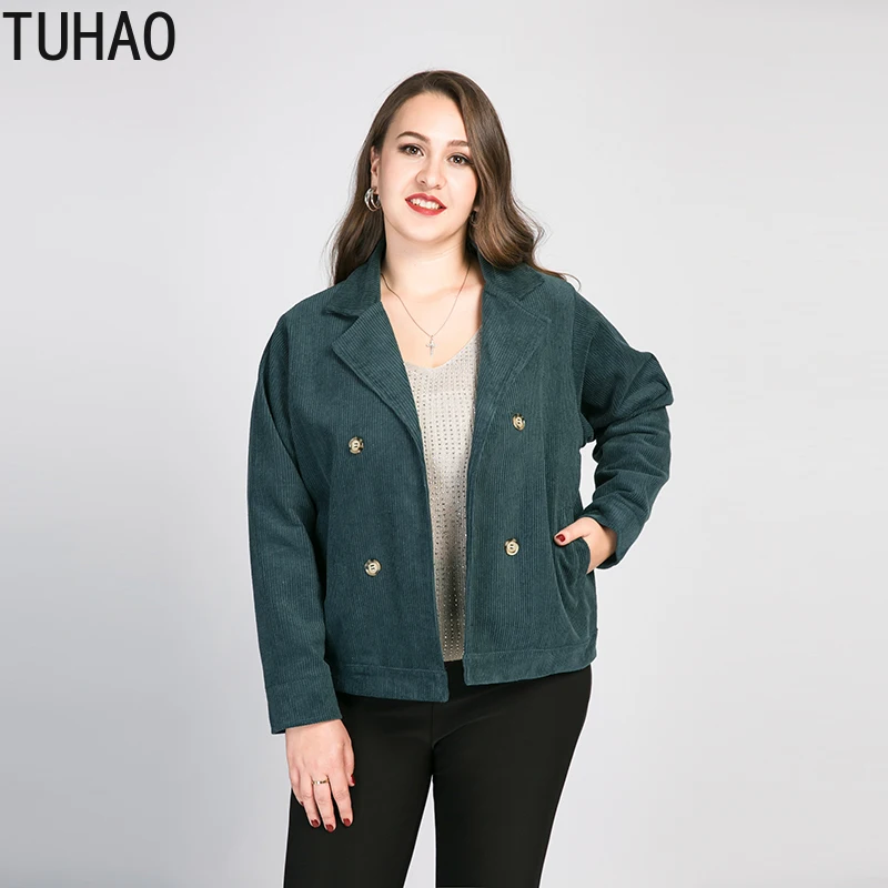 

TUHAO 2020 Runway Woman Corduroy Jacket Coat Large Size 8XL 7XL 6XL 5XL Retro OL Corduroy Double-breasted Jackets Female WM10
