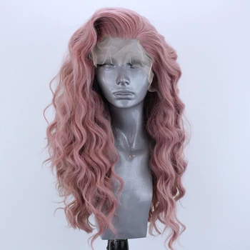 

RONGDUOYI Long Wavy Pink Hair Synthetic Lace Front Wig Body Wave Heat Resistant Hair 13x3 Glueless Lace Wigs For Women Side Part