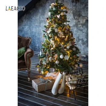 

Laeacco Old Wall Christmas Tree Gift Stockings Sofa Wood Photography Backdrops Photo Backgrounds Baby Portrait Photocall Props