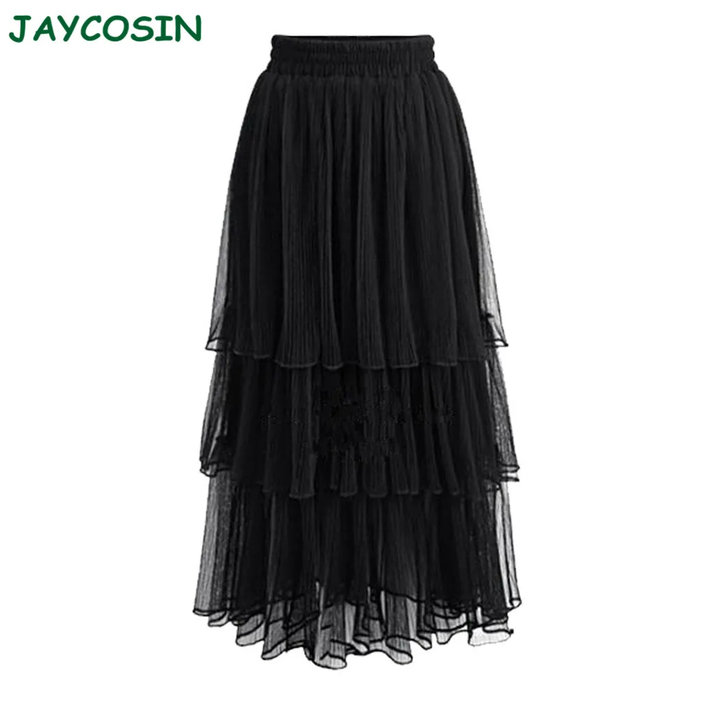 JAYCOSIN Одежда Женская Повседневная Высокая талия однотонная плиссированная юбка-пачка женская s модные удобные тюлевые длинные юбки для дам 1105