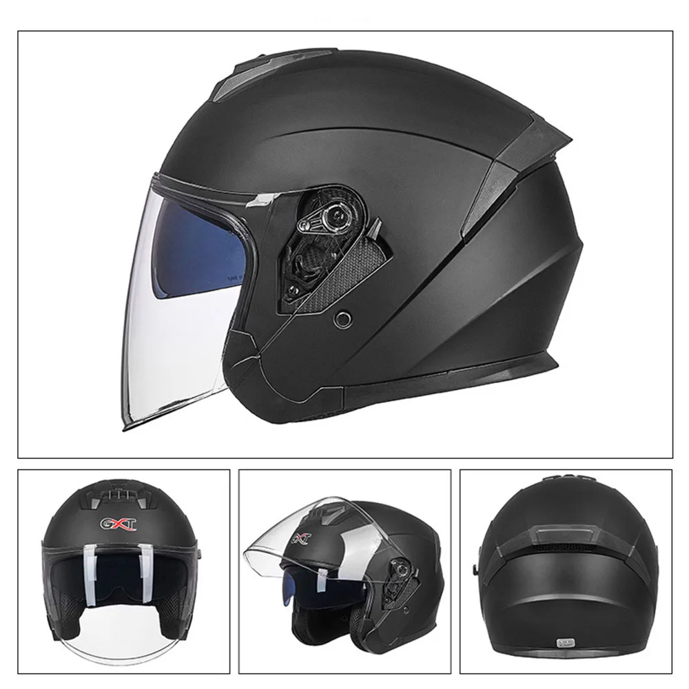 GXT Motorcycle Helmet Men Casque Casco Half Face Scooter Motorbike Riding Helmet Double Lens For Men Women Moto Helmet - Цвет: 703-Matte Black
