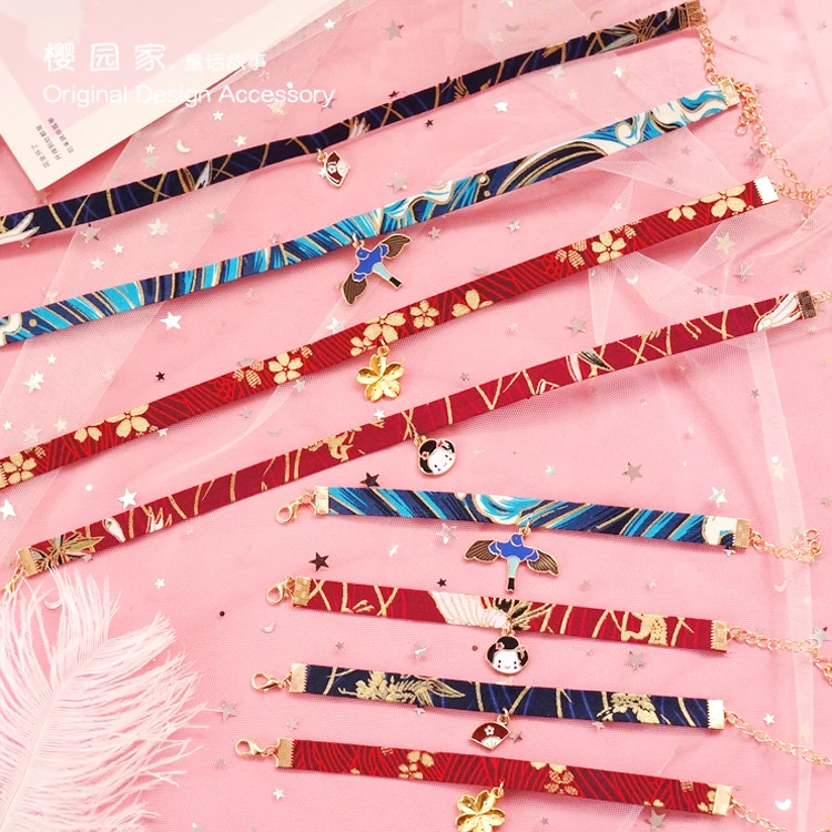 Японская девушка и ветер воротник японский Вишневый цветок кран кулон ожерелье браслет ключицы цепи