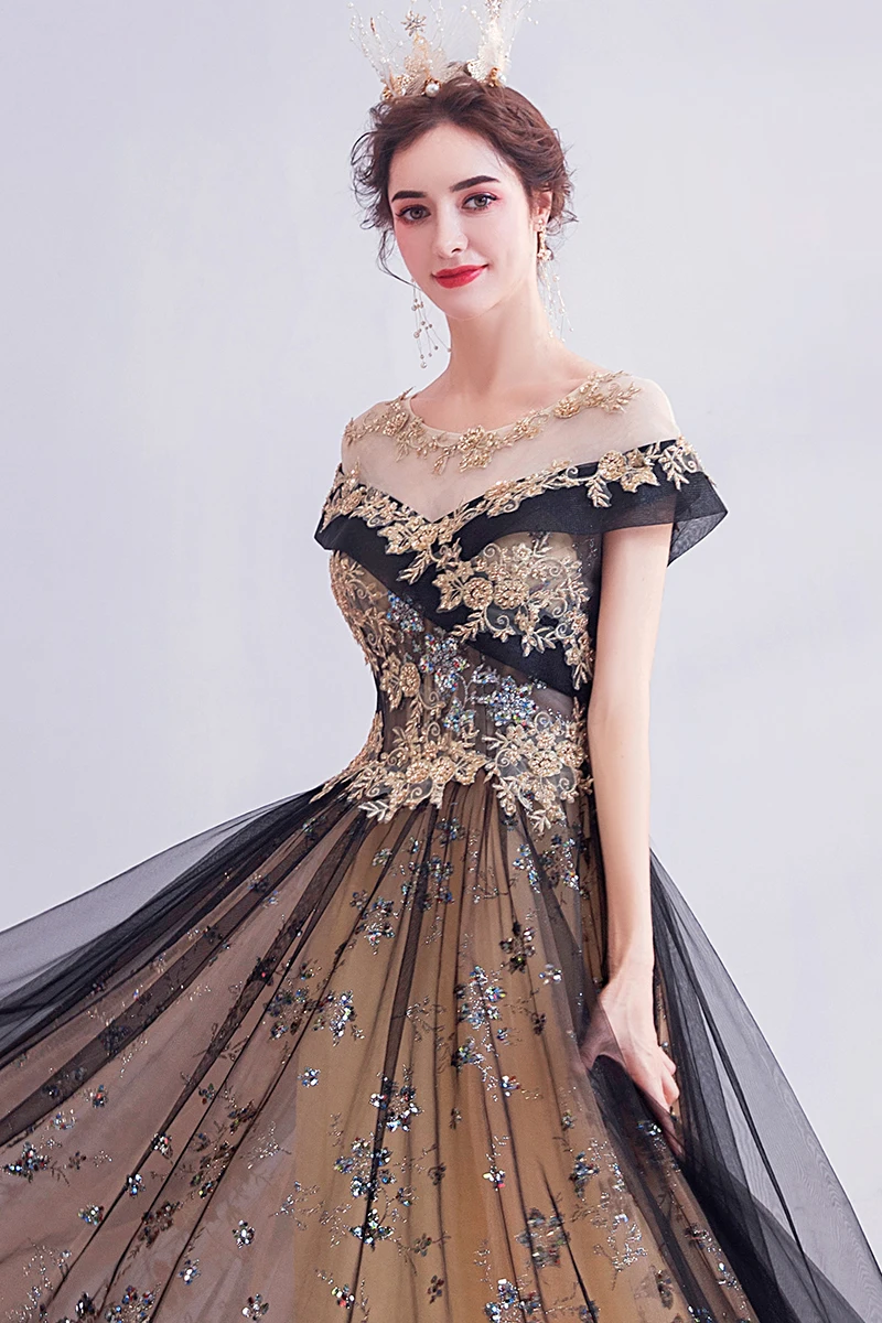 Роскошное бальное платье в стиле барокко, черное, золотое, рококо, длинное платье, винтажное средневековое платье, платье Ренессанс, Принцесса Виктория