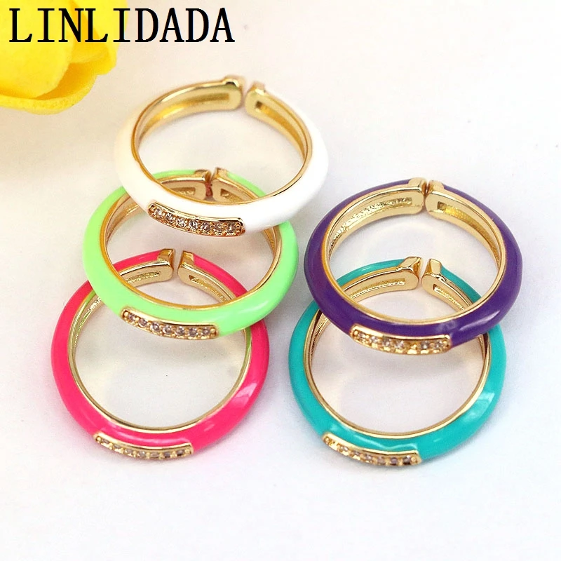 

8 шт., регулируемое кольцо с эмалированным покрытием, Золотое эмаль