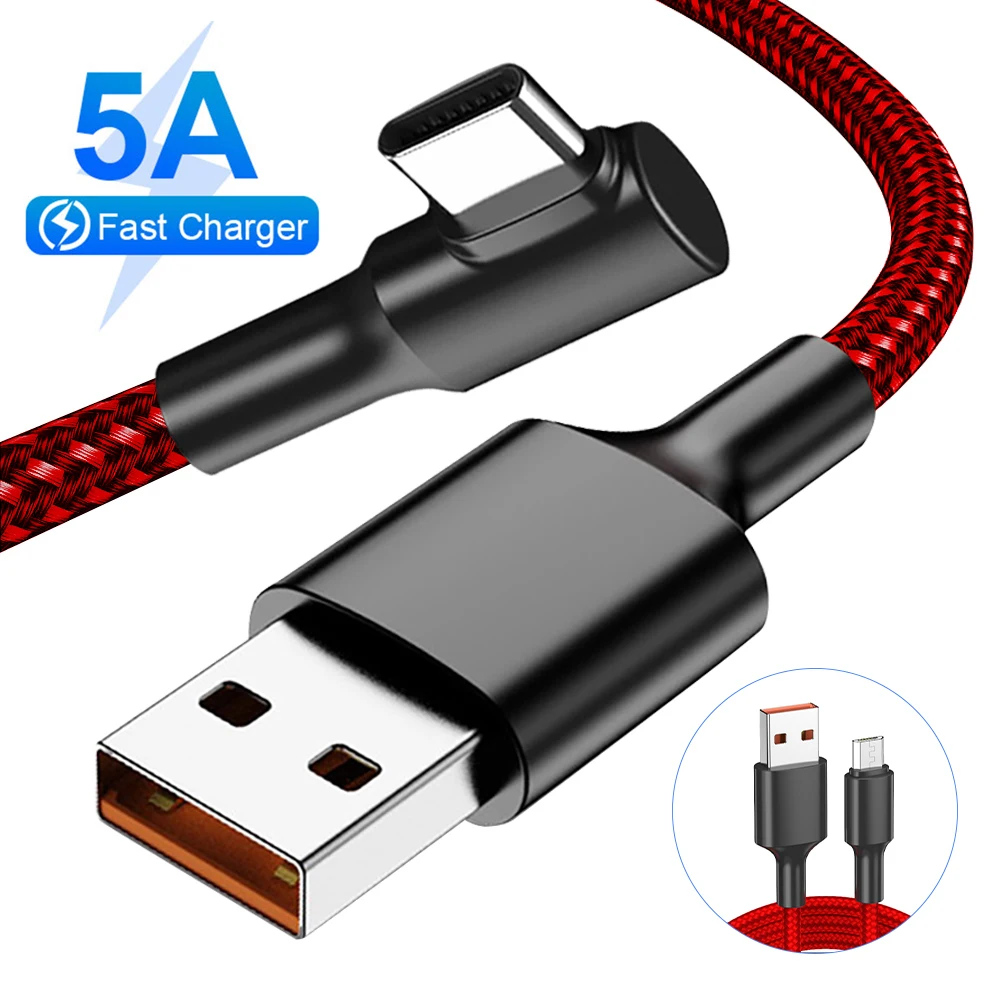 Nylon USB C Cable 90 Degree Fast Charger Type For Xiaomi Mi 10 9 8 Samsung Galaxy S10 S9 Plus Mobile Phone USBC Cord | Мобильные