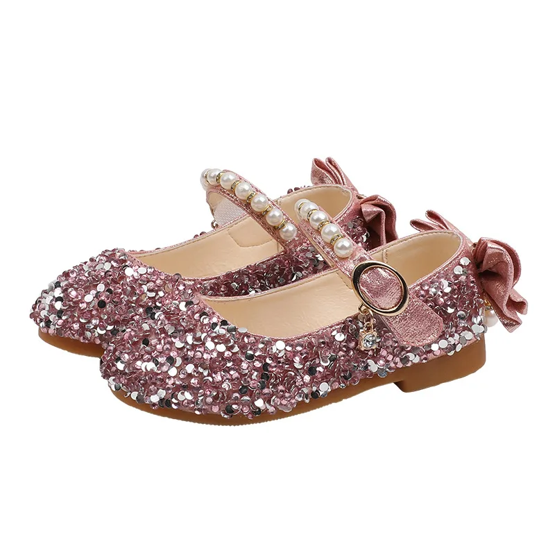Kids School Shoes Baby Girls Princess Sequin Little Girl Party Flat Leather Shoes Children Wedding Shoe 1 2 3 4 5 6 7 8 9 10